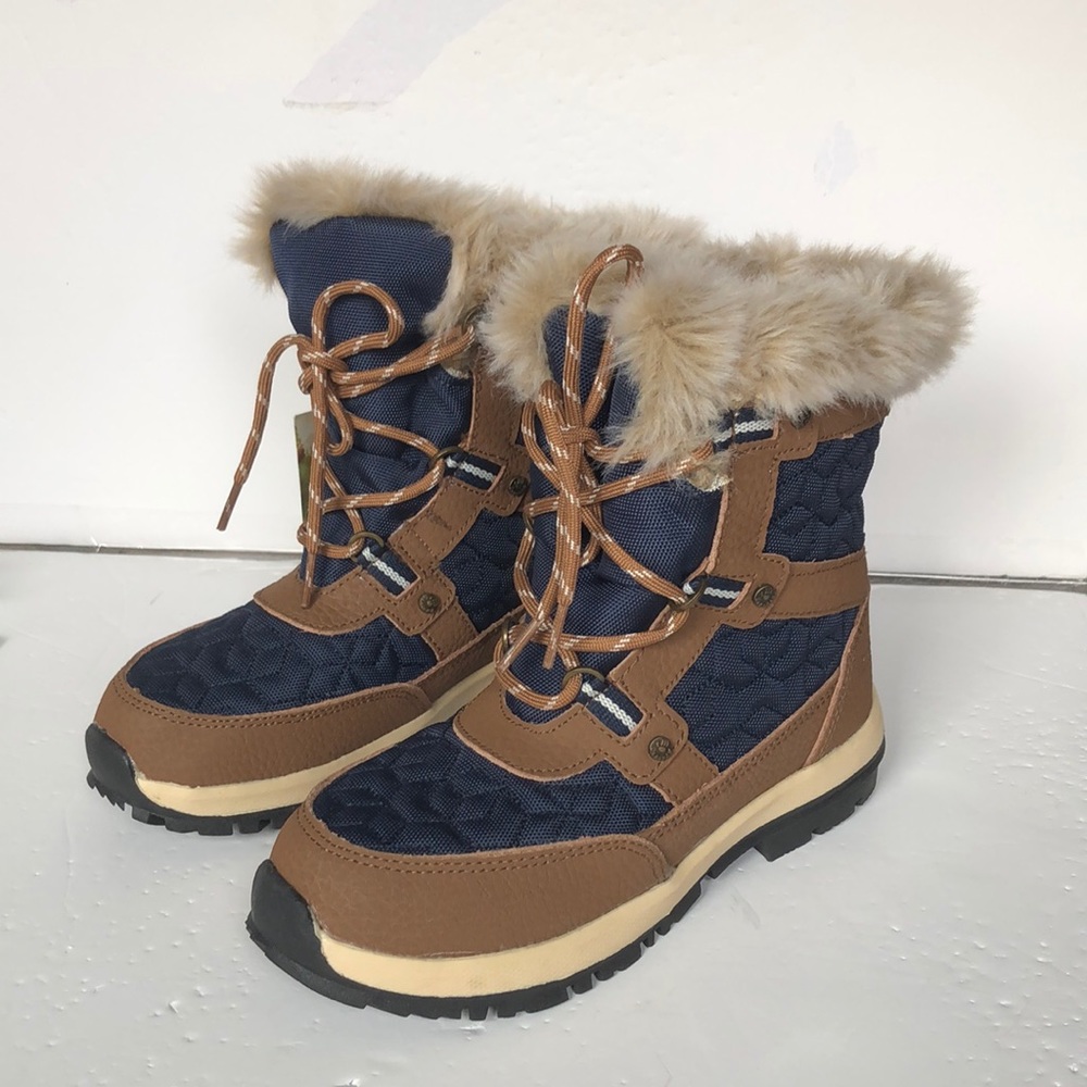 BearPaw Waterproof 4Y Lined Navy Brown Winter Boot